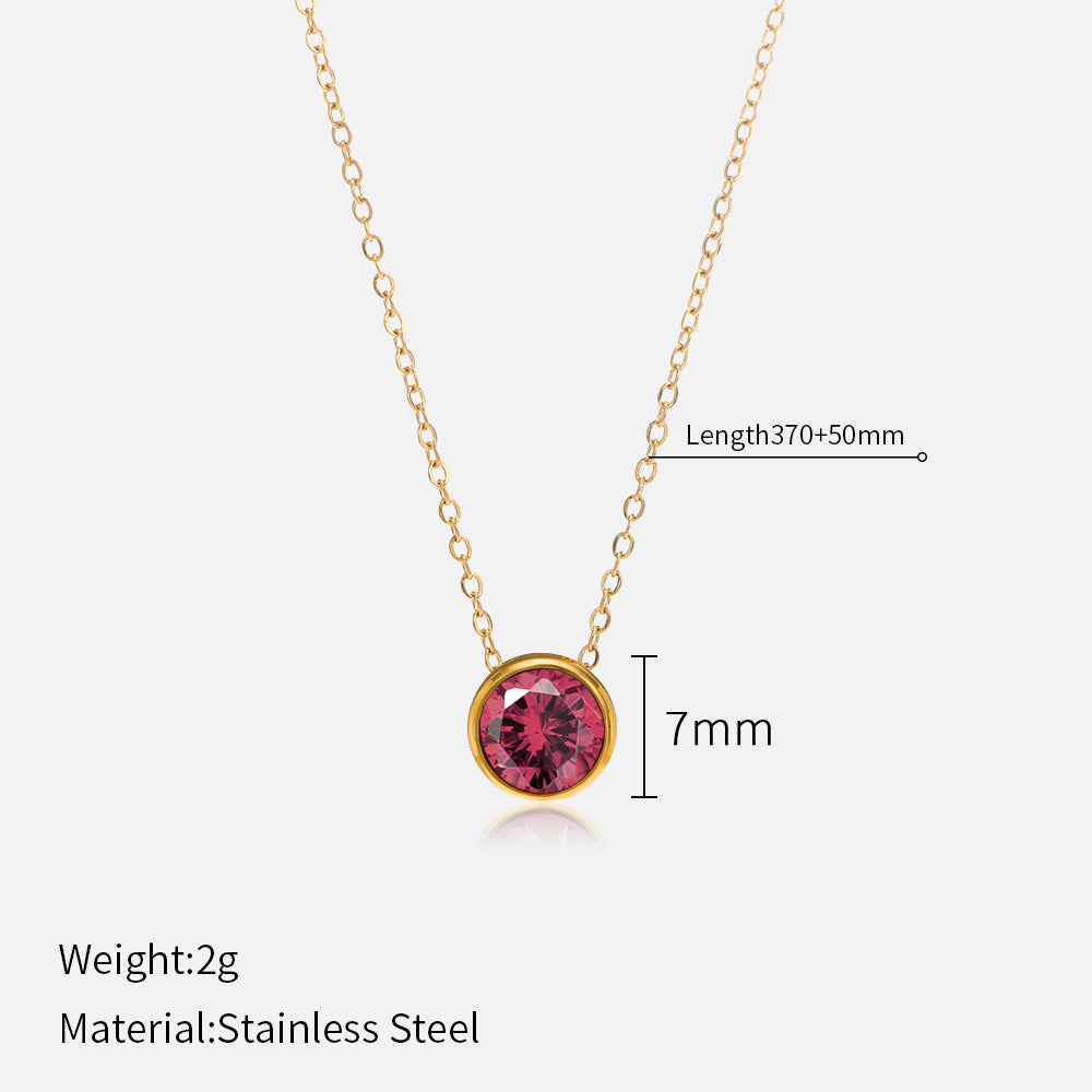 Simple Minimalist Gold Plated Stainless Steel Rhinestone Pendant Necklace