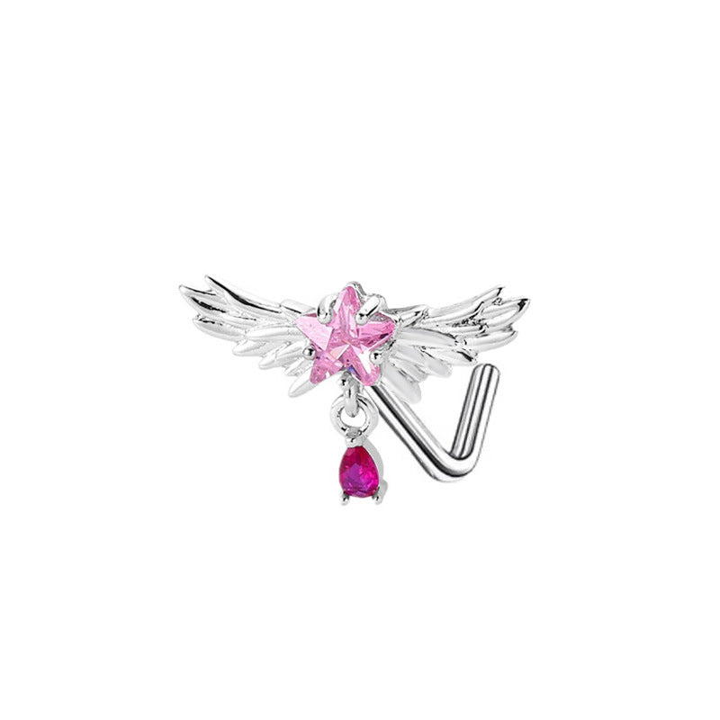 Heart Shape Wing Bow Knot Nose Studs 316 Stainless Steel with Zircon Rhinestones