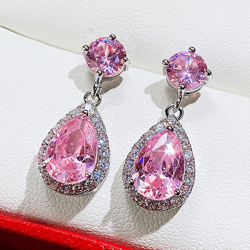Emerald Water Drop Zircon Copper Inlaid Earrings