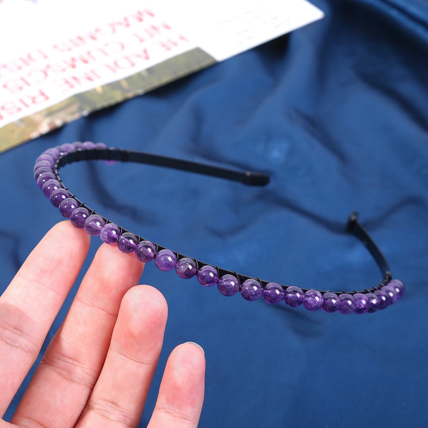 Women's Minimalist Color Block Beaded Crystal Hairband