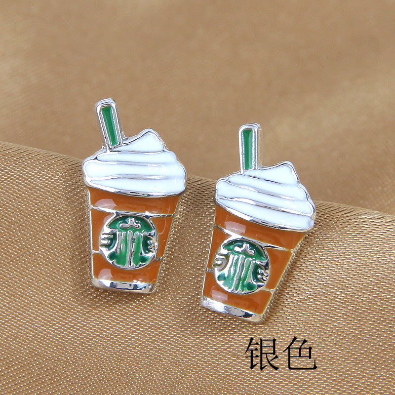 925 Silver Needle Korean Fashion Milk Tea Cup Earrings
