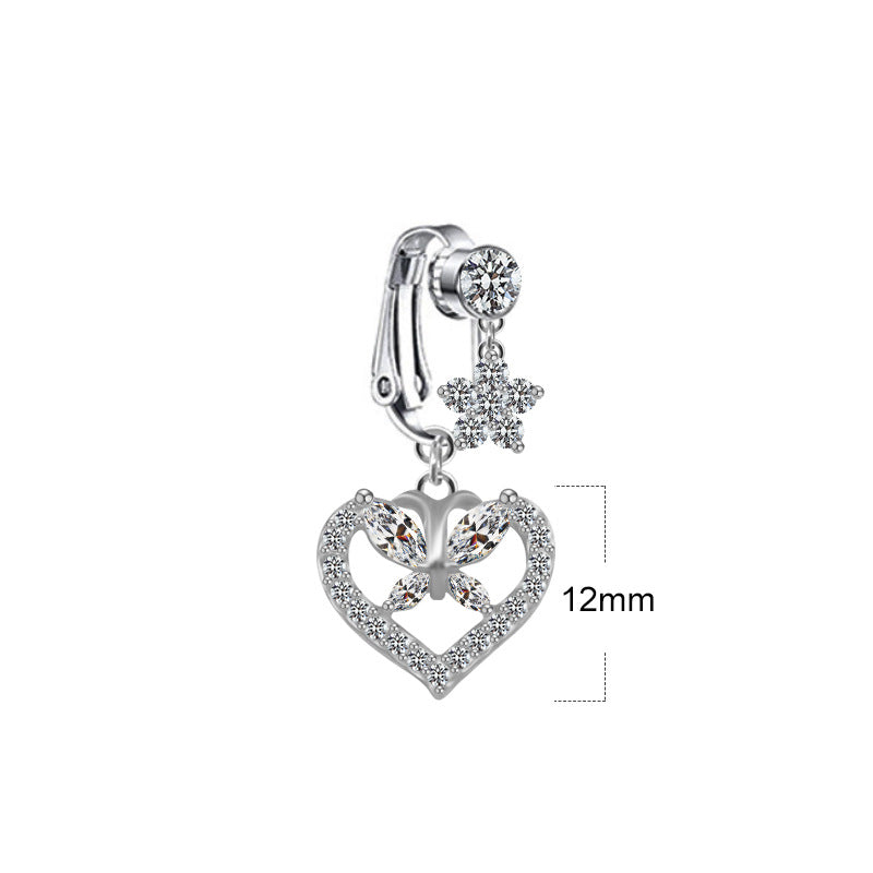 Cute Bridal Star and Heart Shape 14k Gold Plated Belly Ring with Crystal and Zircon