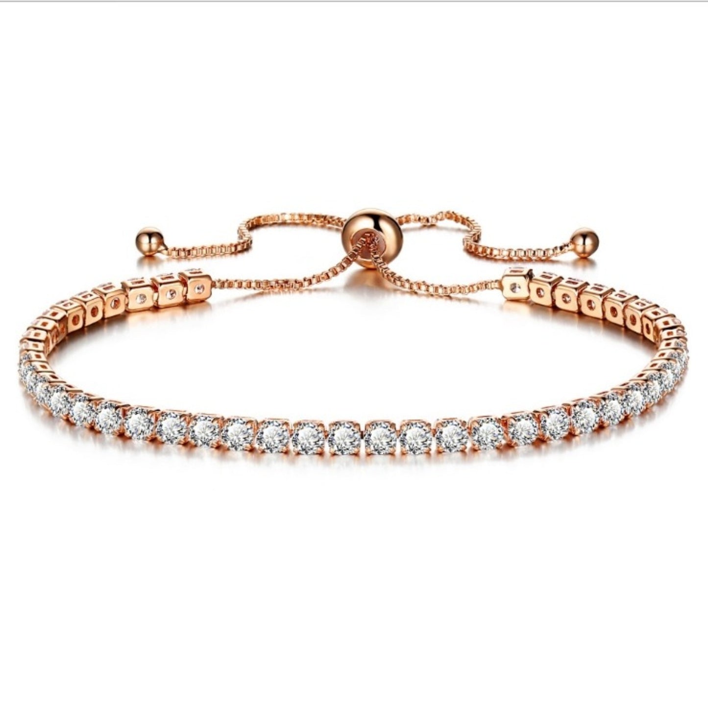 Fashion Adjustable Crystal Pull Bracelet - Gold Plated Zirconia Single Row Design