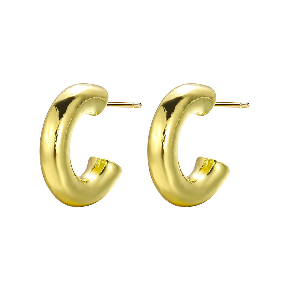 INS Style C Shape Metal Plated Twisted Chain Hoop Earrings for Women
