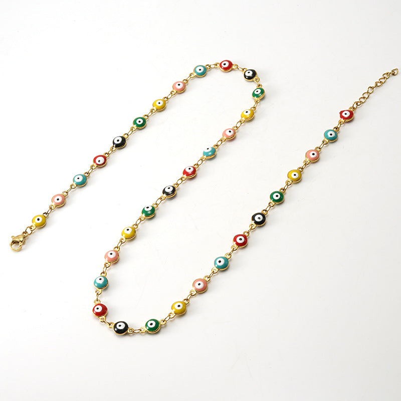 Evil Eye Multicolor Stainless Steel Beaded Bracelet for Women