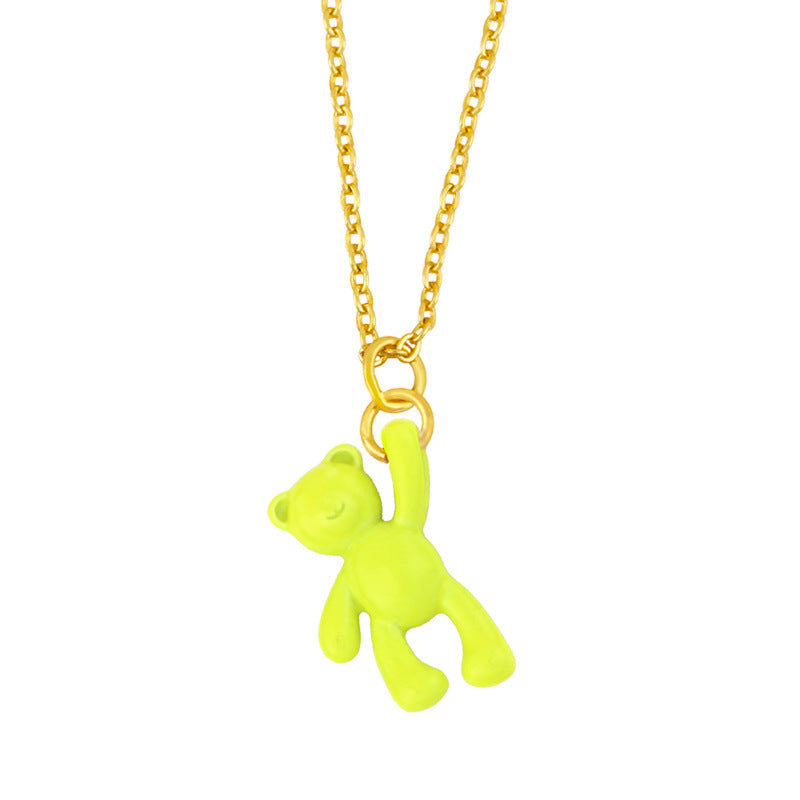Simple Solid Color Bear Pendant Copper Necklace with Colorful Enamel Chain