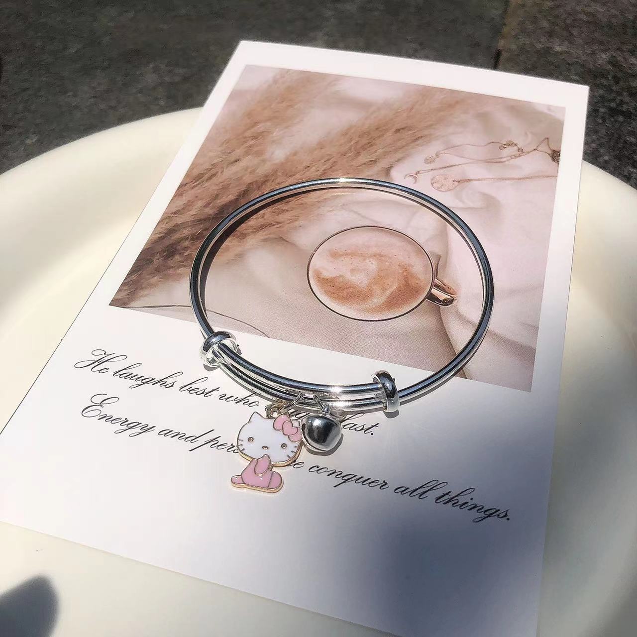 Sweet Cartoon Character Alloy Bangle Bracelet with Bell Charm