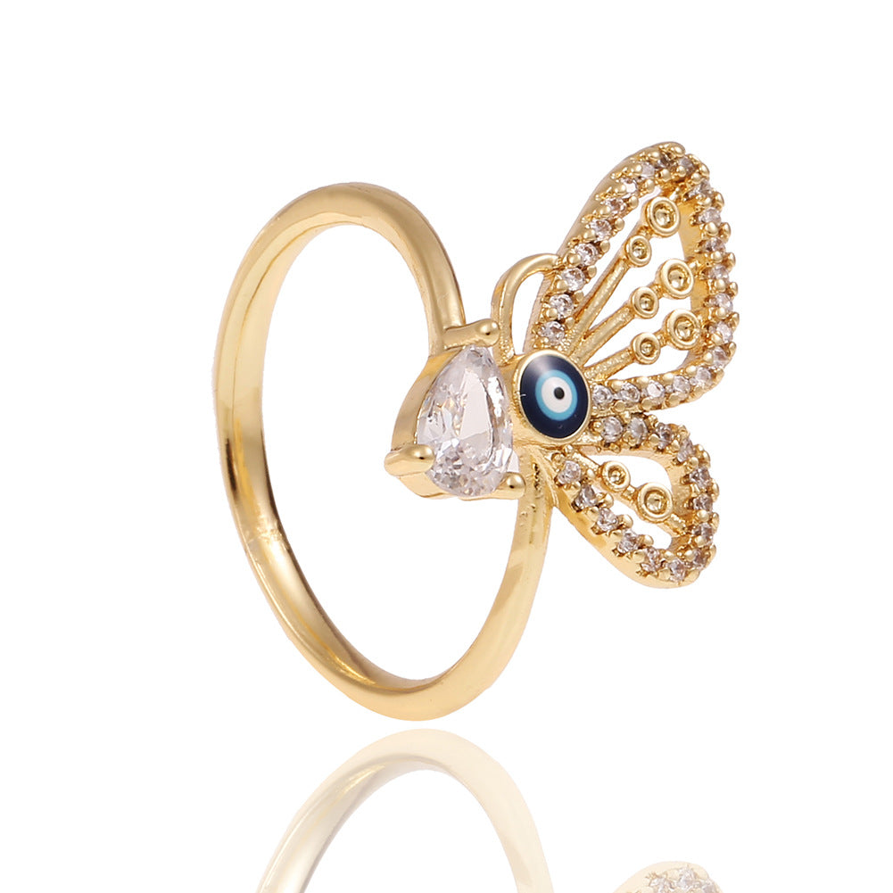 Fashion Geometric Devil's Eye Star Open Ring with Rhinestone Plated Zircon Copper