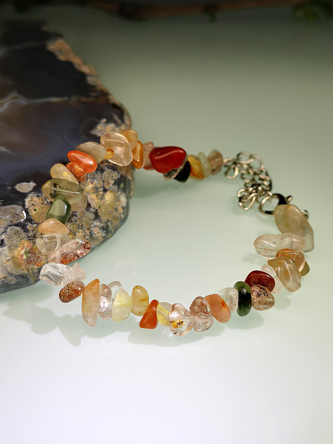 Natural Crystal Amethyst Agate Tourmaline Bracelet with Irregular Stone Beads