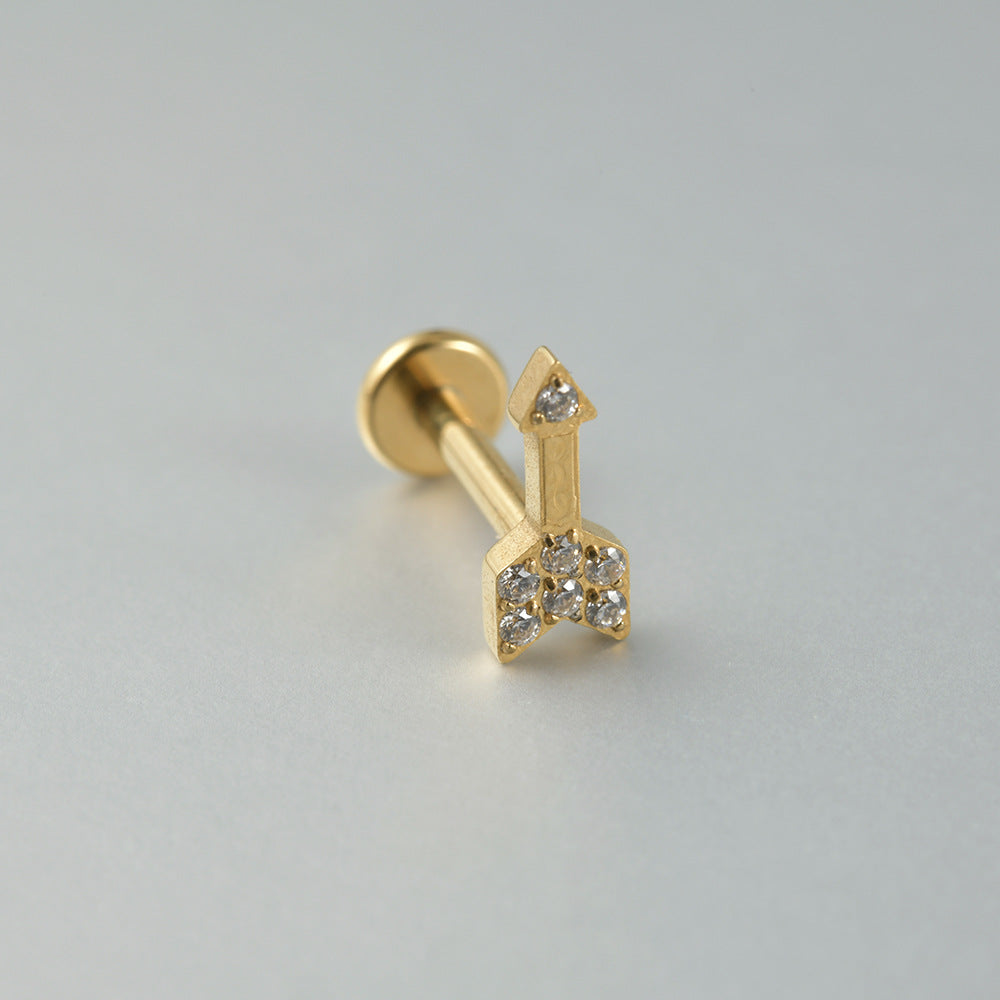 G23 Titanium Star Flower Zircon Lip and Ear Cartilage Studs - 18K Gold Plated Arrow-Shaped Piercing Jewelry