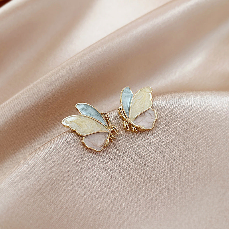 Fashion Colorful Butterfly Drip Oil 925 Silver Needle Korean Alloy Earrings