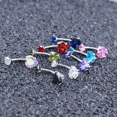 Heart Shape Stainless Steel Zircon Belly Ring 14g 11mm