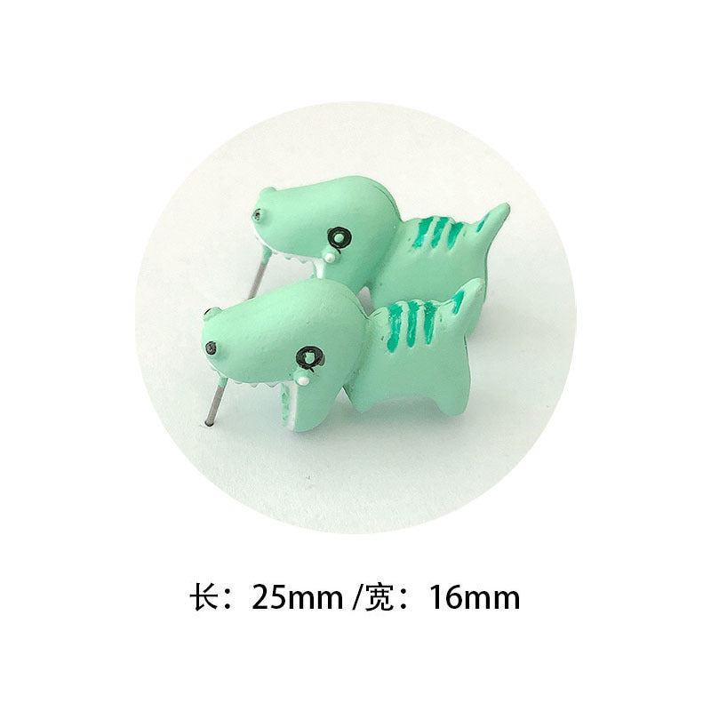Fashion Animal Dinosaur and Shark Metal Ear Studs for Women
