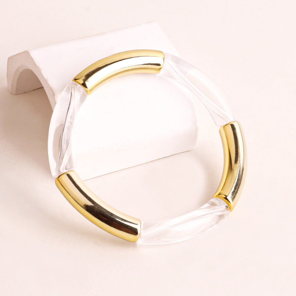 Acrylic Round Tube Elastic Bangle Bracelet for Women