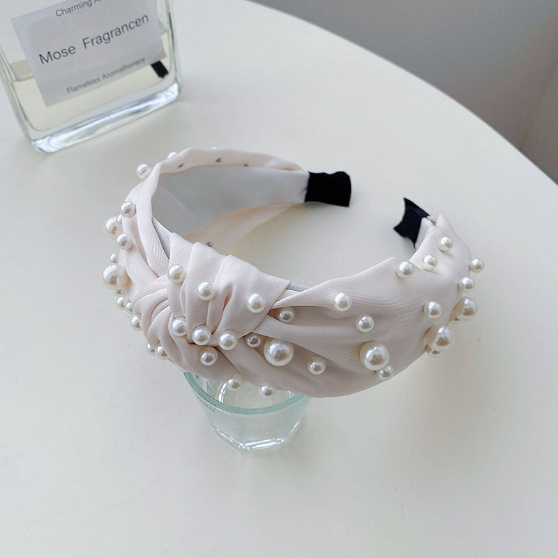 Fashion Handmade Pearl Bow Knot Wide Hairband