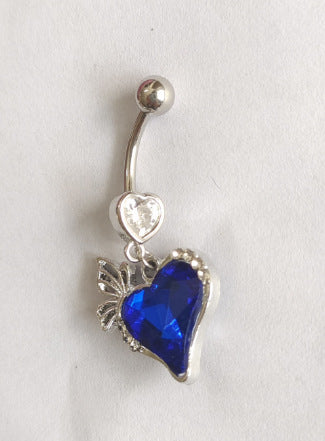 Heart Butterfly Belly Ring - Stainless Steel & Gold Plated with Rhinestones