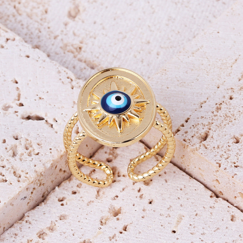 Retro Heart Shape Devil's Eye Enamel Copper Ring