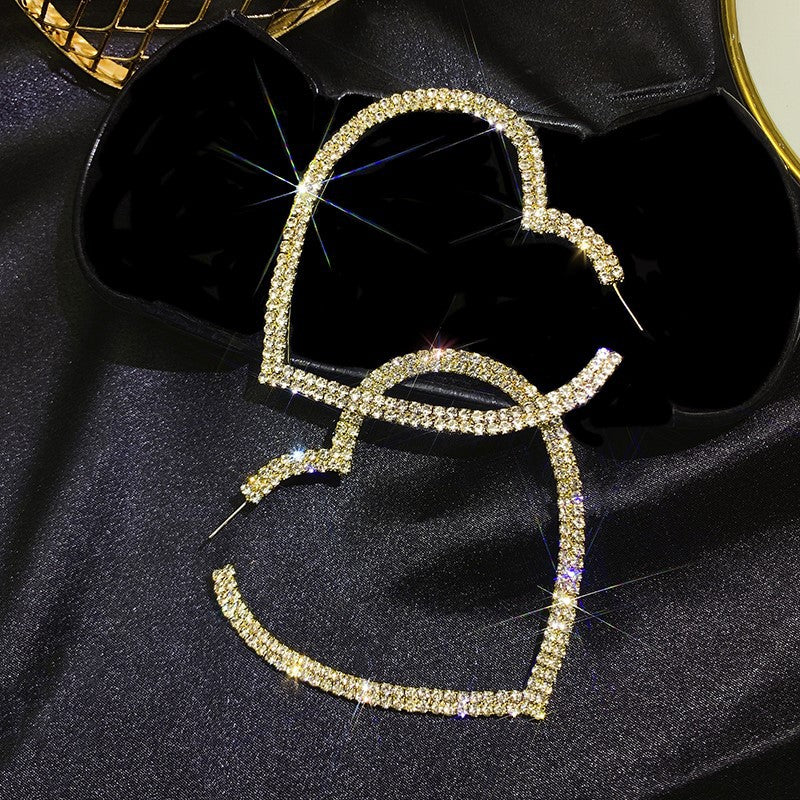 Fashion Rhinestone Hollow Heart Geometric Alloy Earrings with 925 Silver Needle