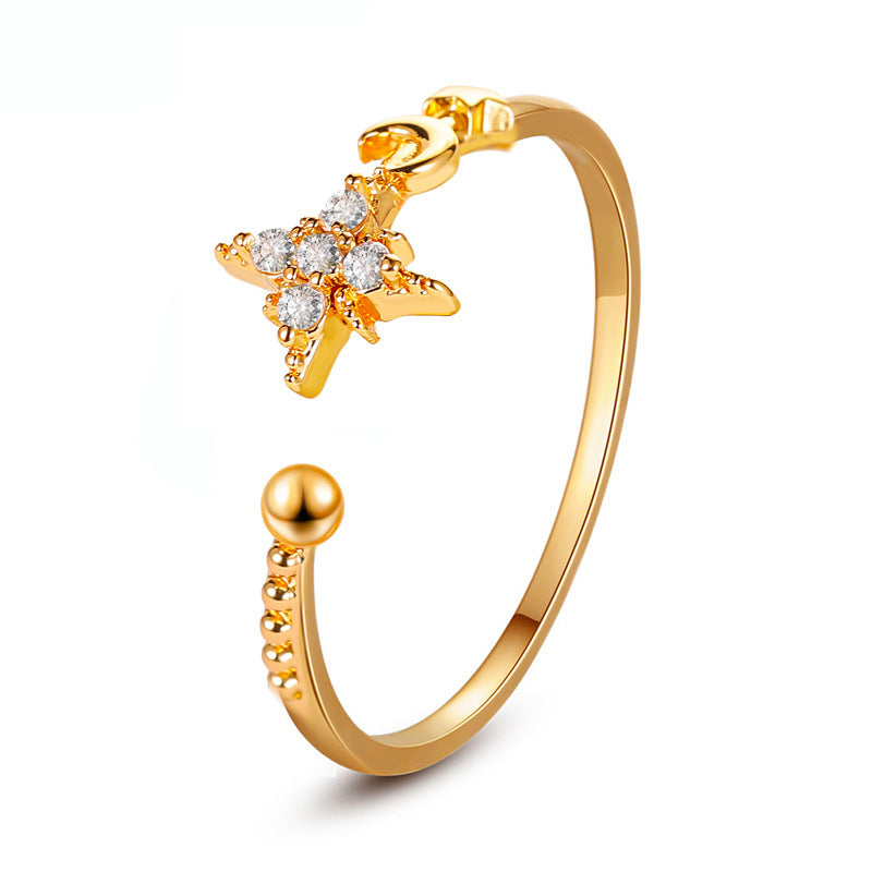Simple Star Moon Adjustable Ring - Elegant Minimalist Design