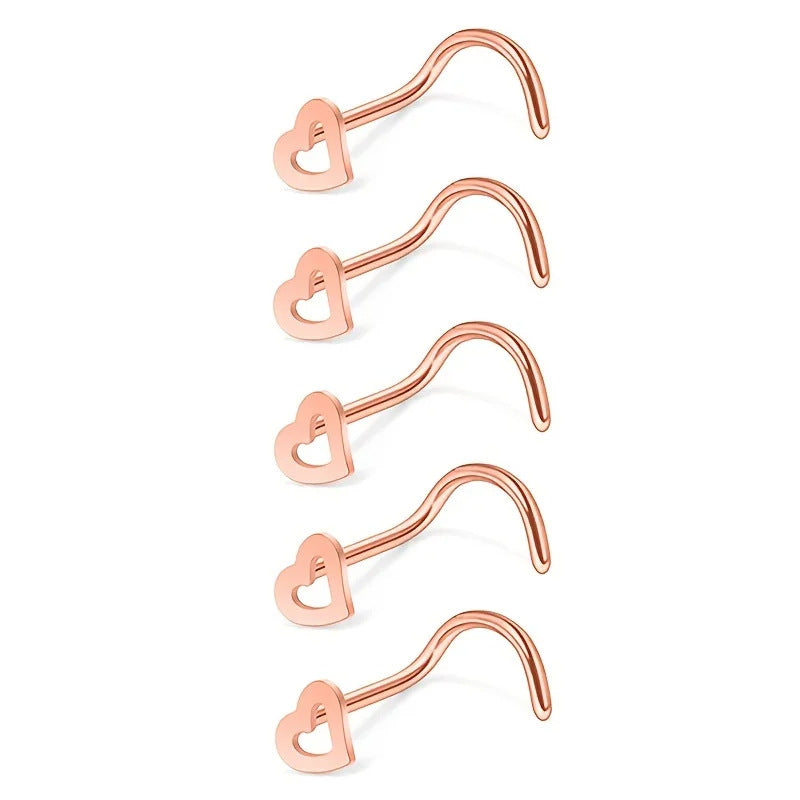Fashion Heart Shaped Stainless Steel Nose Stud Set - 5 Colors