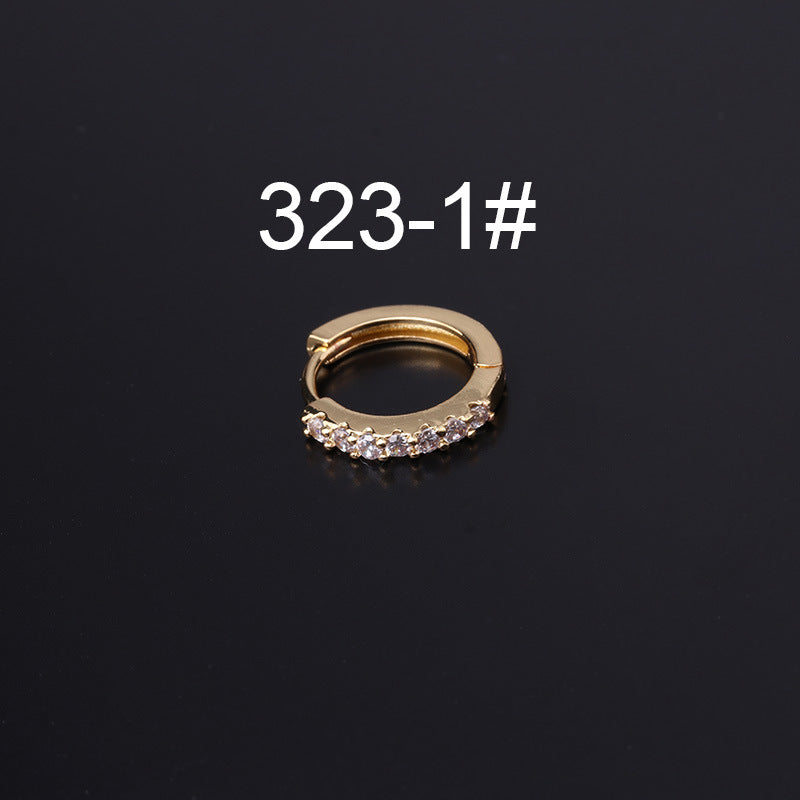 Fashion Geometric Zircon Inlaid Copper Earrings - Colorful Korean Style Pierced Ear Cuff
