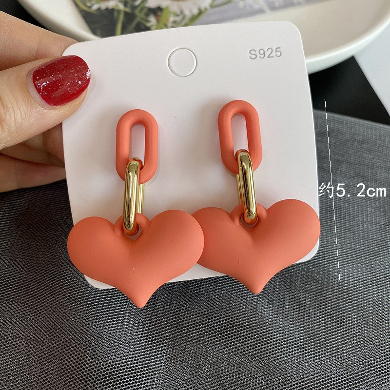Colorful Heart Resin Chain Drop Earrings for Women