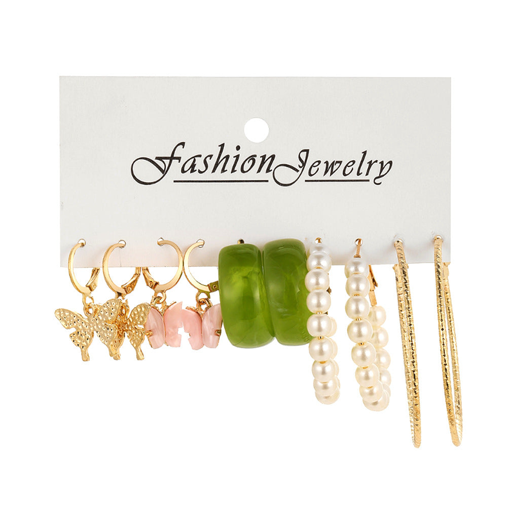Fashion Heart & Butterfly Metal Chain Earrings Set - 15 Pieces