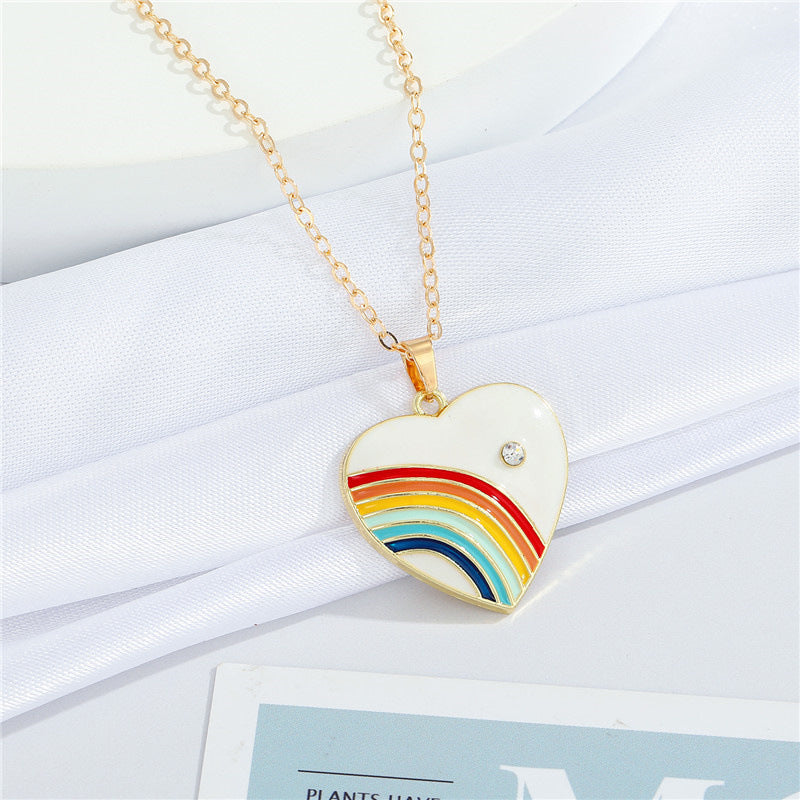 Rainbow Heart Pendant Necklace - Candy Color Clavicle Chain