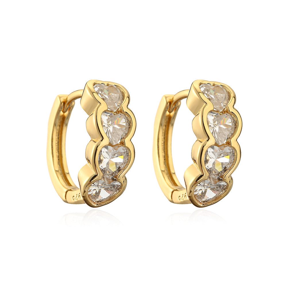 1 Pair Geometric Heart Zircon 18K Gold Plated Titanium Steel Hoop Earrings