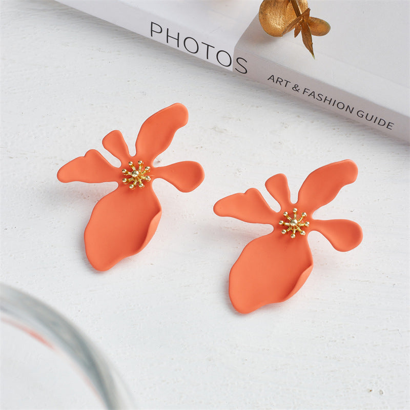 1 Pair Matte Flower Alloy Women's Statement Earrings with 925 Silver Post