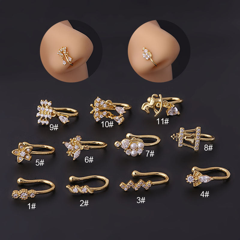 New Micro Inlaid Zircon Non-Piercing Fake Nose Ring Studs