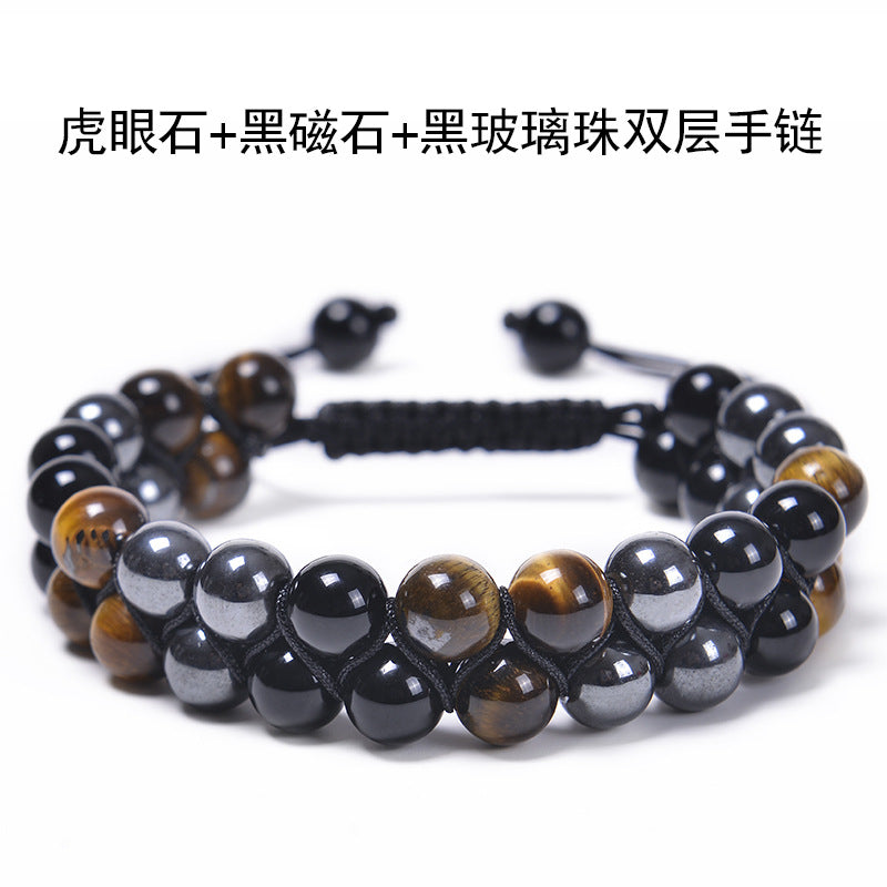 Fashion Natural Agate and Tiger Eye Beaded Adjustable Unisex Bracelet