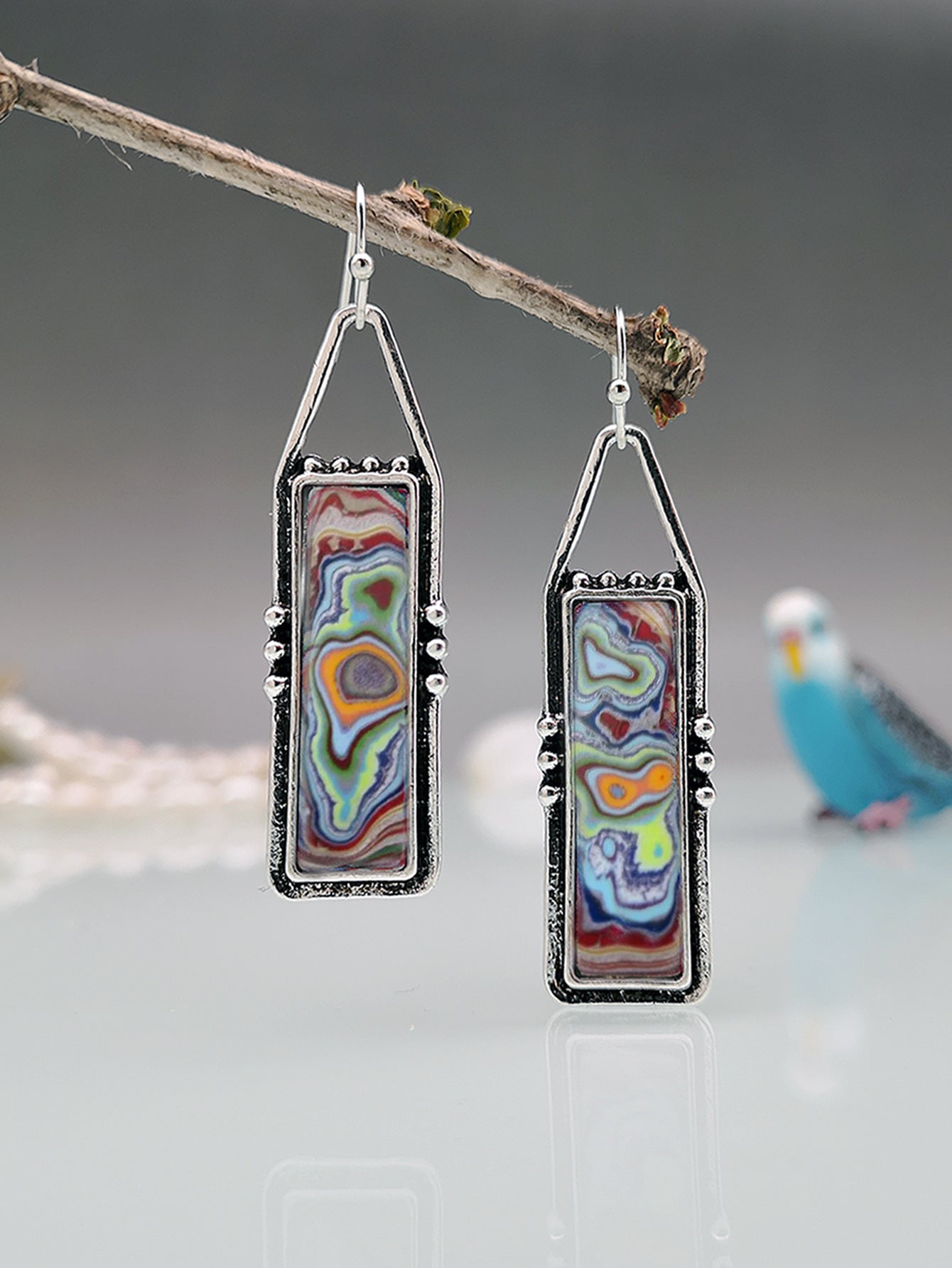 European American Colorful Glazed Ford Agate Bohemian Artisan Earrings