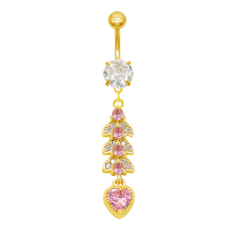 Elegant Heart Belly Ring with Zirconia and Gold Plated Stainless Steel