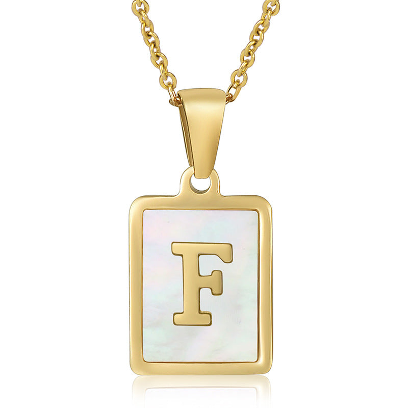 Stainless Steel Alphabet Pendant Necklace with Inlay Shell and 18K Gold Plating