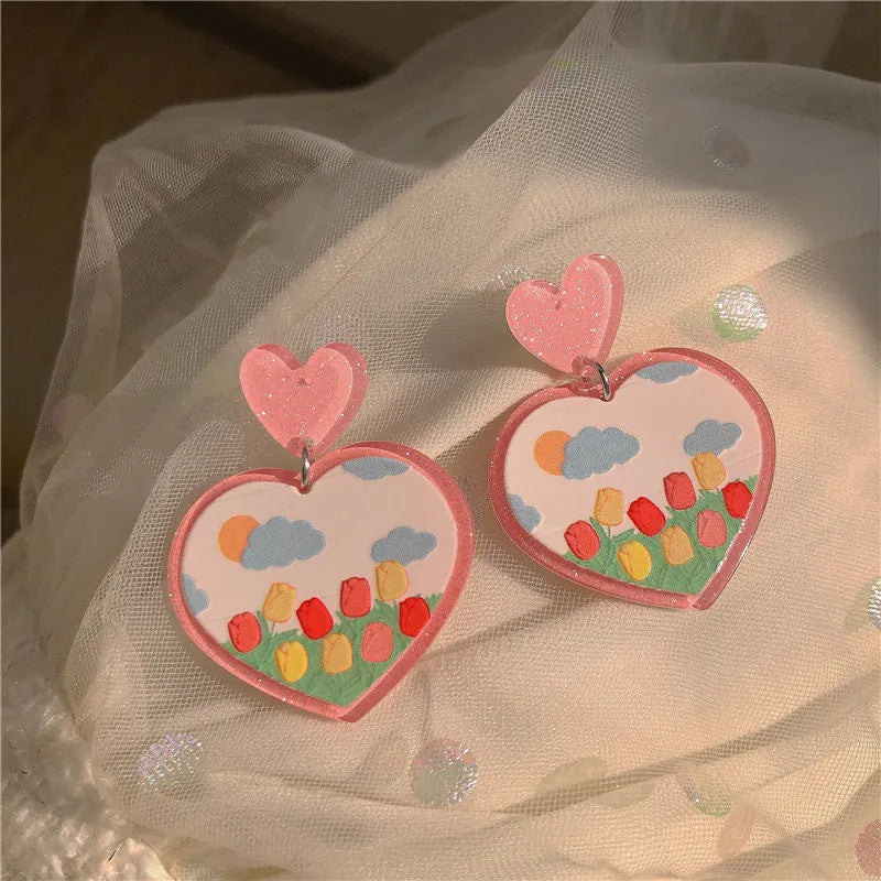 1 Pair Colorful Flower Resin Acrylic Earrings for Women