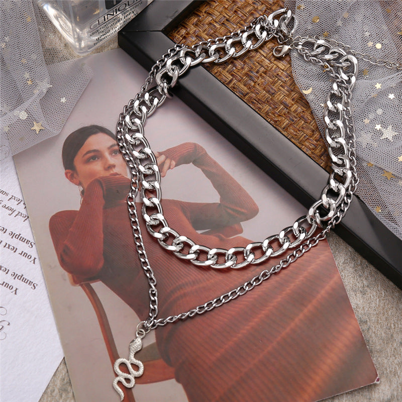 Fashion Snake Pendant Double Layer Alloy Necklace