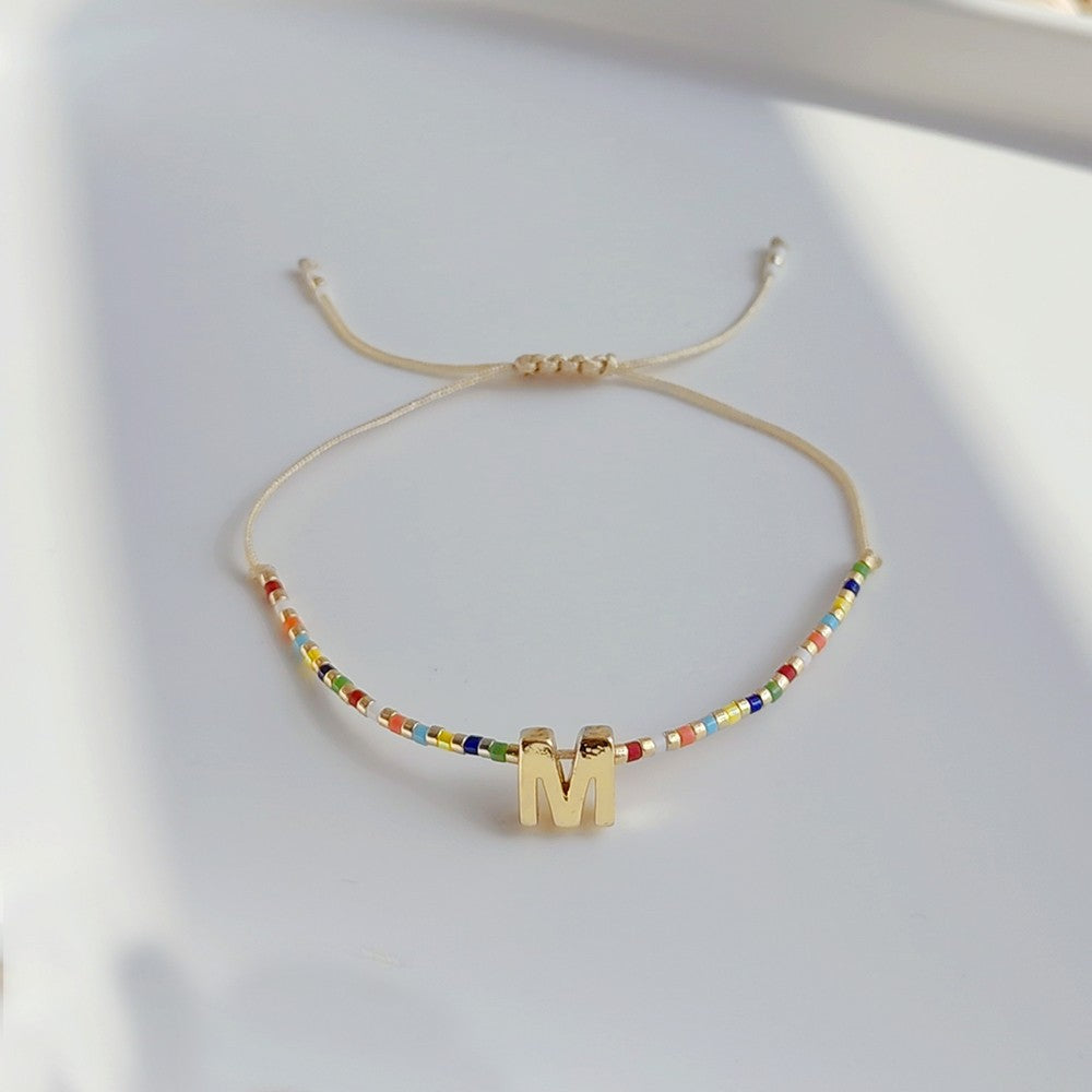 18K Gold Plated Bohemian Miyuki Beaded Adjustable Letter Bracelet for Women