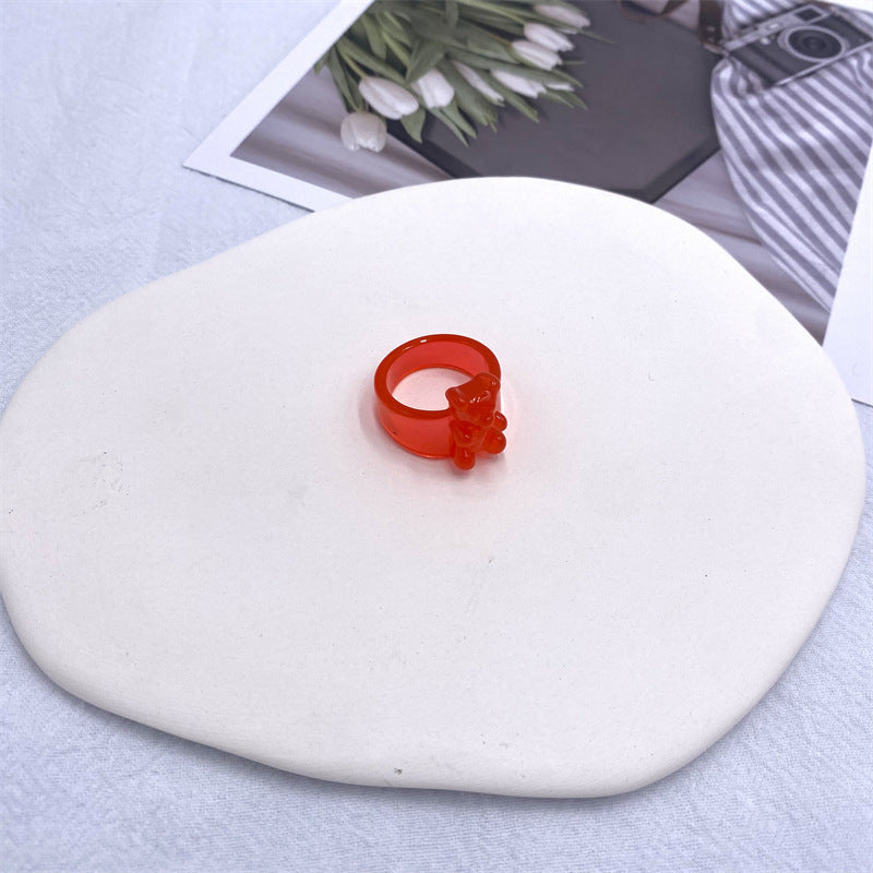 Cartoon Bear Acrylic Resin Women's Ring - Colorful Creative Design