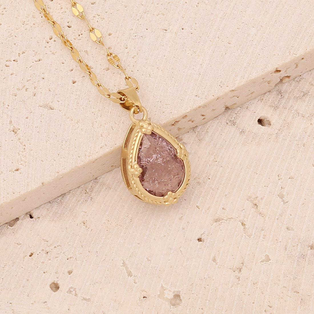 Geometric Owl Heart Stainless Steel Pendant Necklace with Zircon Inlay