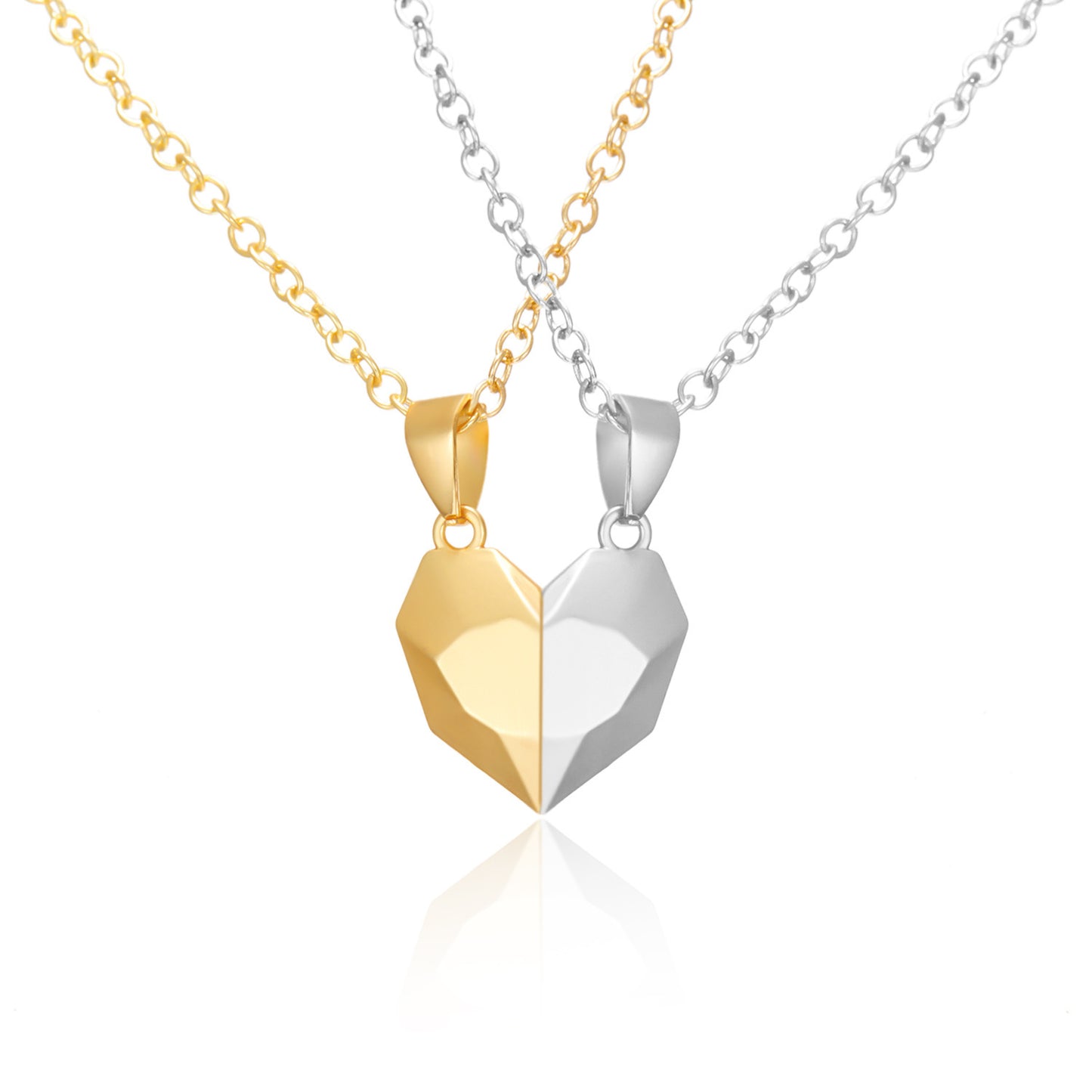 Magnetic Heart Couple Necklace Set with Stone Pendant