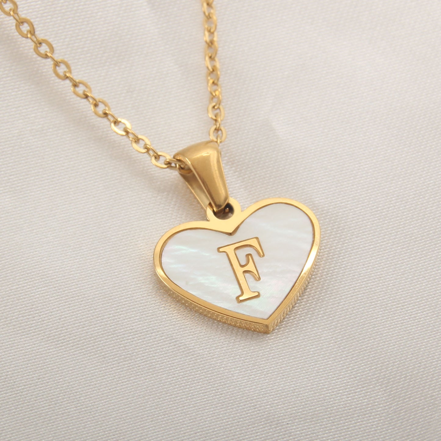 Elegant Heart Shell Initial Pendant Necklace - Gold Plated Stainless Steel