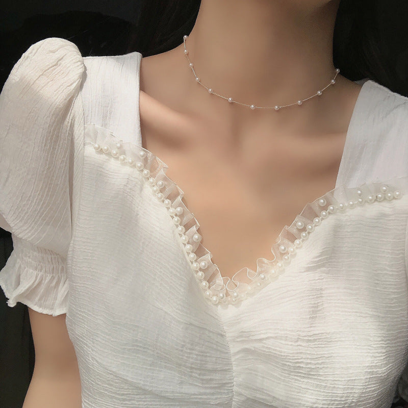 Elegant Pearl Multi-Layered Alloy Choker Necklace