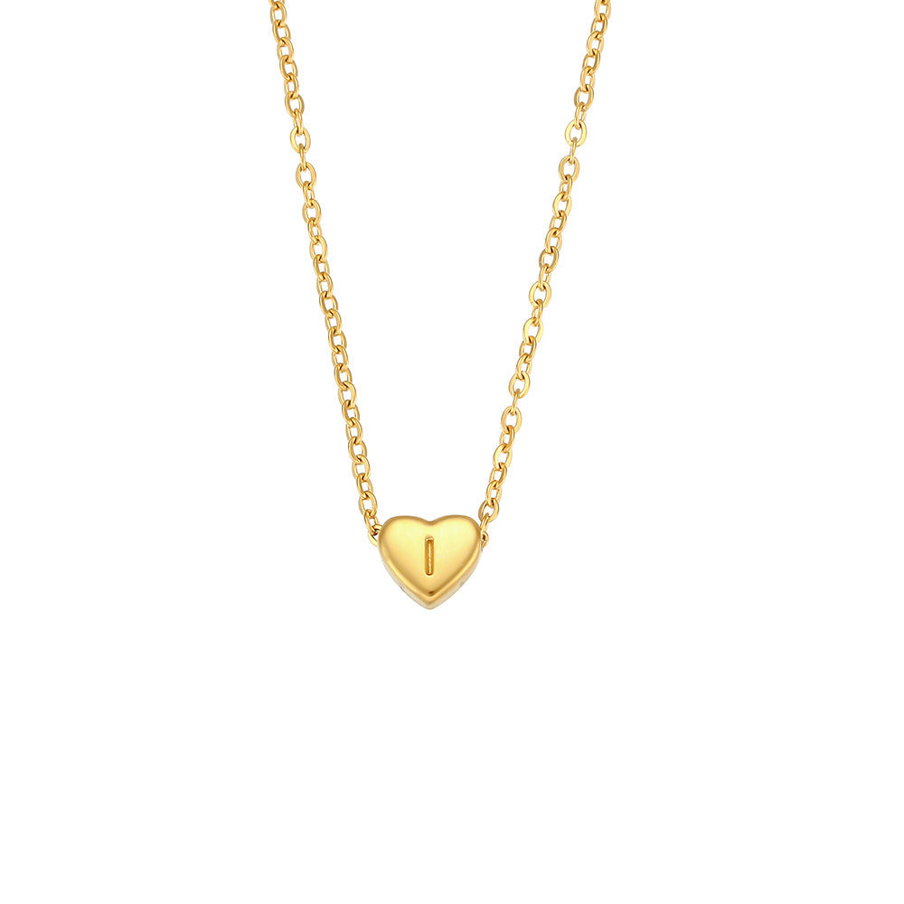 18K Gold Plated Heart Letter Zircon Pendant Stainless Steel Necklace