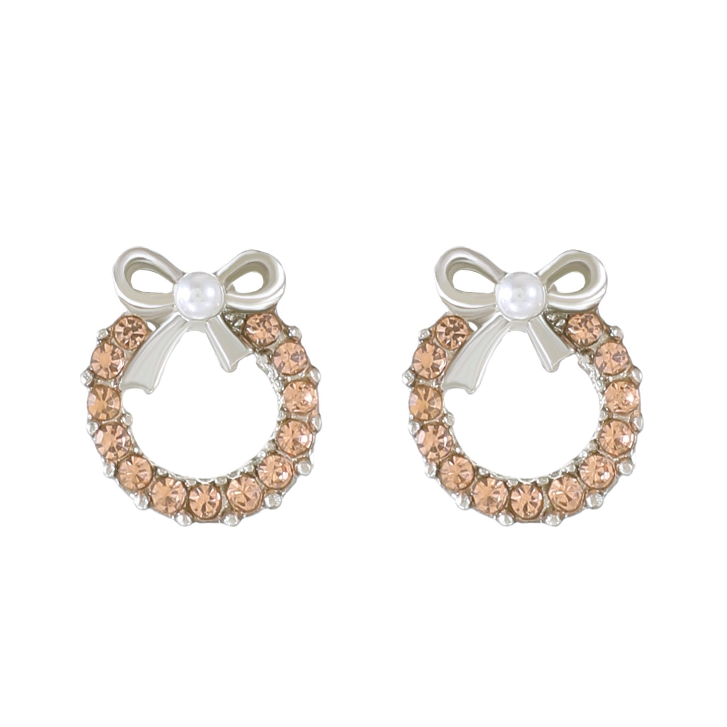 Elegant Pearl Bow Diamond Stud Earrings - Chic Hollow Round Design