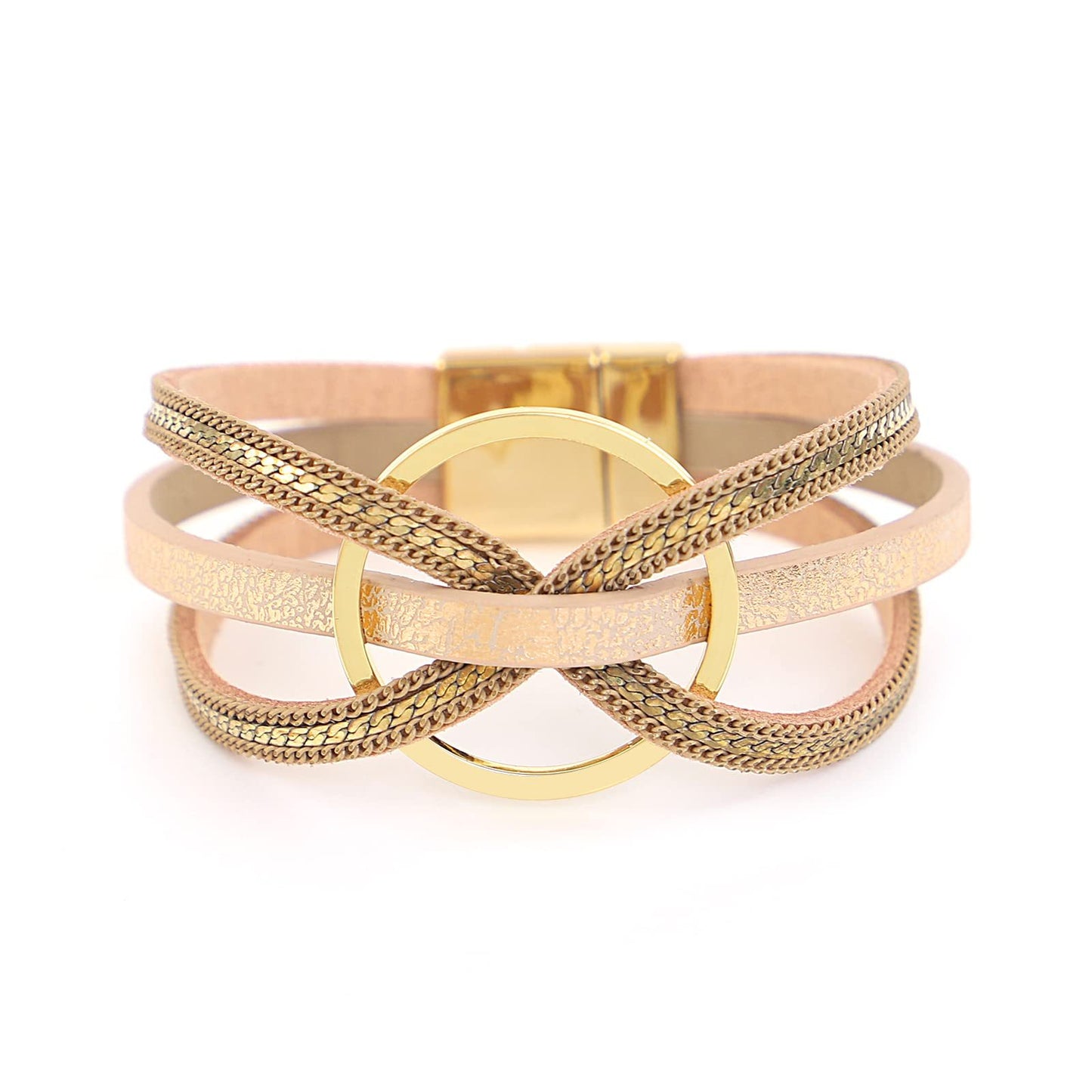 Multilayer Geometric Alloy Circle Magnetic Leather Bracelet for Women