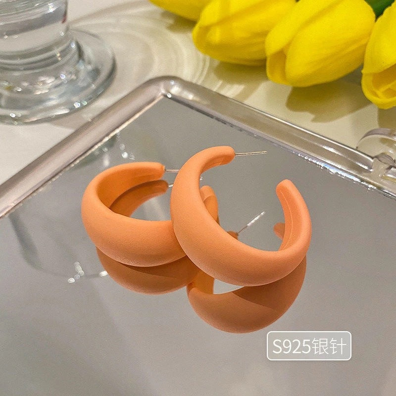 Simple Retro Matte C-Shaped Hoop Earrings 2023