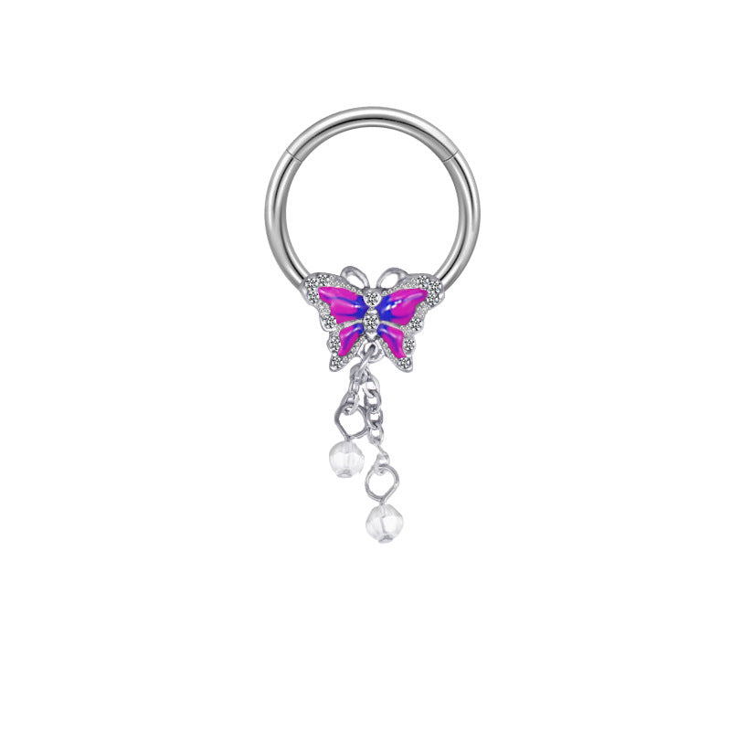 Casual Hip-Hop Butterfly Flower Rhinestone Nipple Ring Stainless Steel Copper White Gold Plated