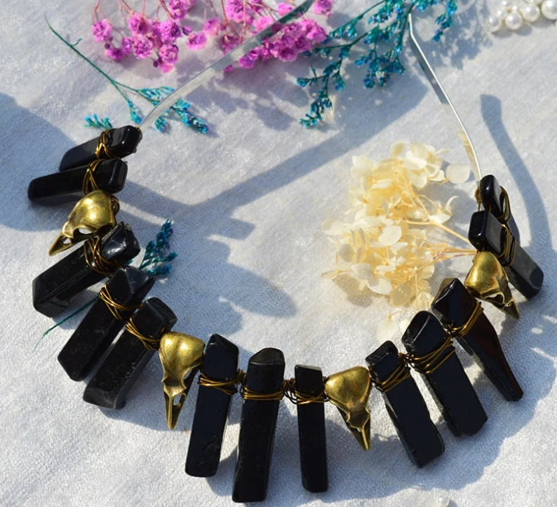 Ethnic Crow Crystal Quartz Gothic Bohemian Hair Crown