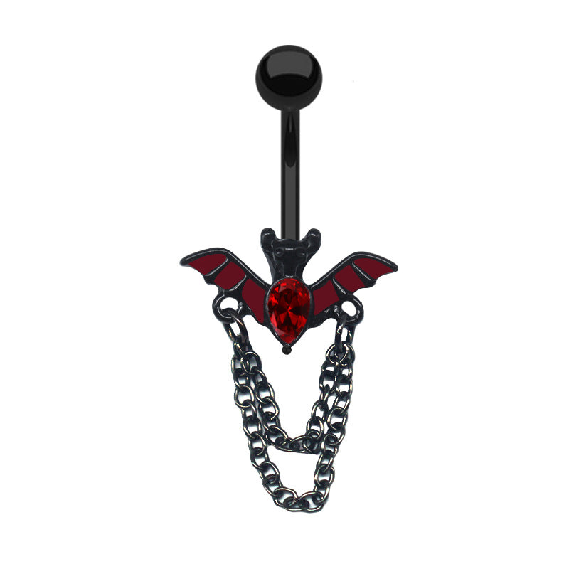 Heart Shape Bat Wings Belly Ring with Rhinestones and Zircon in Stainless Steel and Copper Plating